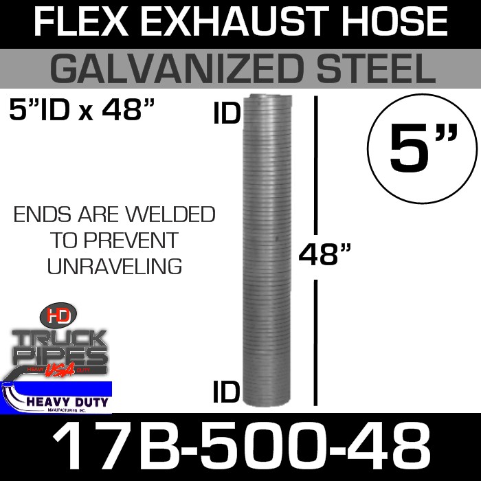 5x48 Flex Exhaust Tubing Galvanized Steel 17B-500-48